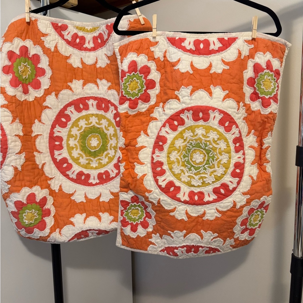 Studio D Orange White Boho Pillowcases Bold Accents 19.5”x25” approx